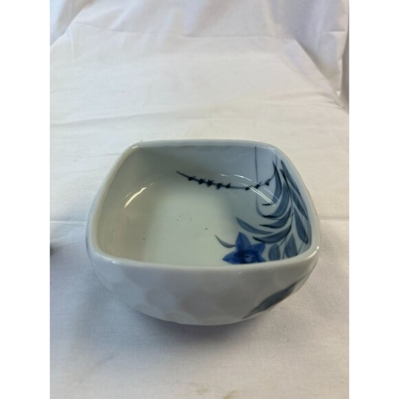 Square Ceramic Bowl With Blue Floral Design - 5" Diameter - Picture 1 of 2